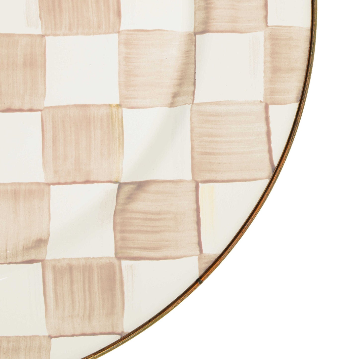 Velký ručně malovaný ocelový podnos s kávovými kostkami a bronzovým okrajem Mocha Check Serving Platter MacKenzie-Childs Waterfall Bathrooms