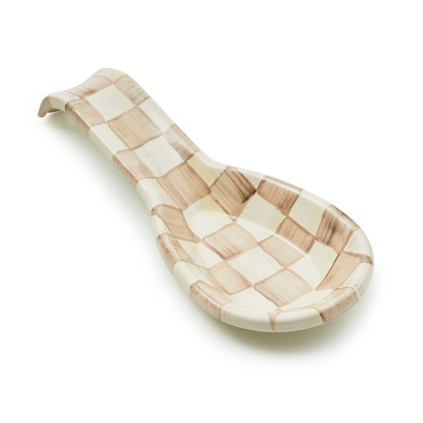 Stojan na lžíce Mocha Check od MacKenzie-Childs, ručně malovaný, kávový kostkovaný vzor, Waterfall Bathrooms.