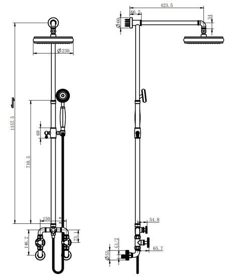 Černý matný industriální sprchový set s ventilovými kohoutky a hlavovou sprchou Waterfall Bathrooms