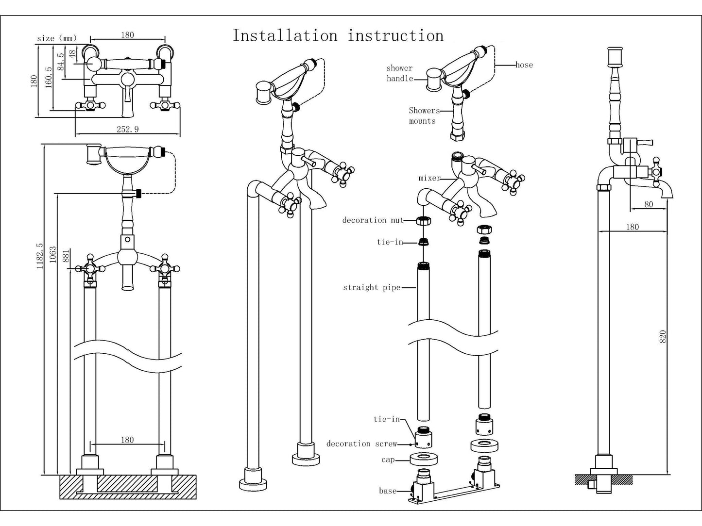 Luxusní stojánková vanová baterie k volně stojící vaně v matném saténovém zlatě Waterfall Bathrooms