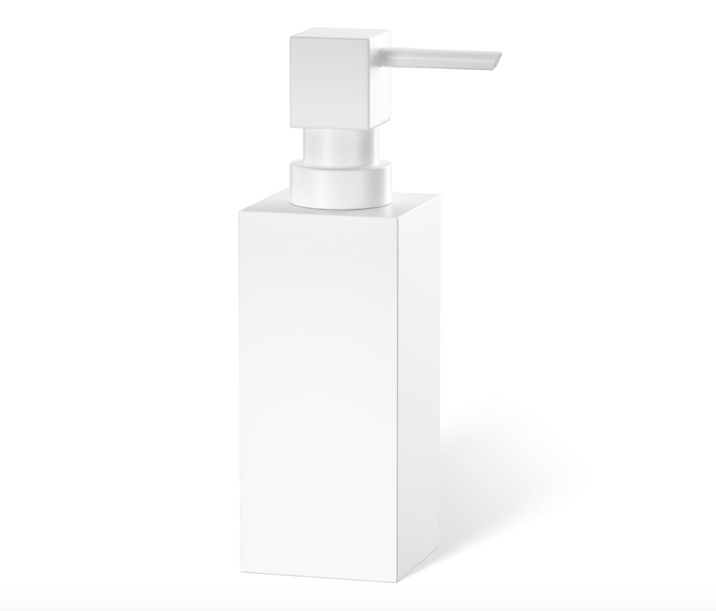 Luxusní hranatý dávkovač mýdla CORNER od Decor Walther, matná bílá povrchová úprava, Waterfall Bathrooms.

