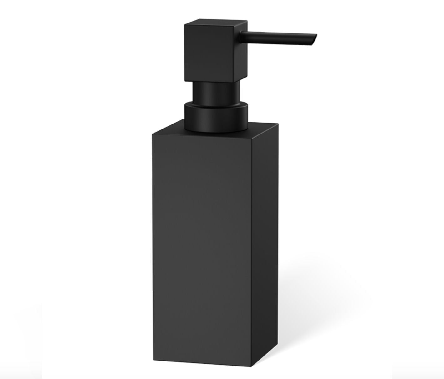 Luxusní hranatý dávkovač mýdla CORNER od Decor Walther, matná černá povrchová úprava, Waterfall Bathrooms.


