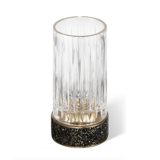 Luxusní volně stojící dávkovač mýdla Decor Walther z kolekce Rocks v provedení tmavý bronz a matné zlato, zdobený prstencem z krystalů Swarovski.