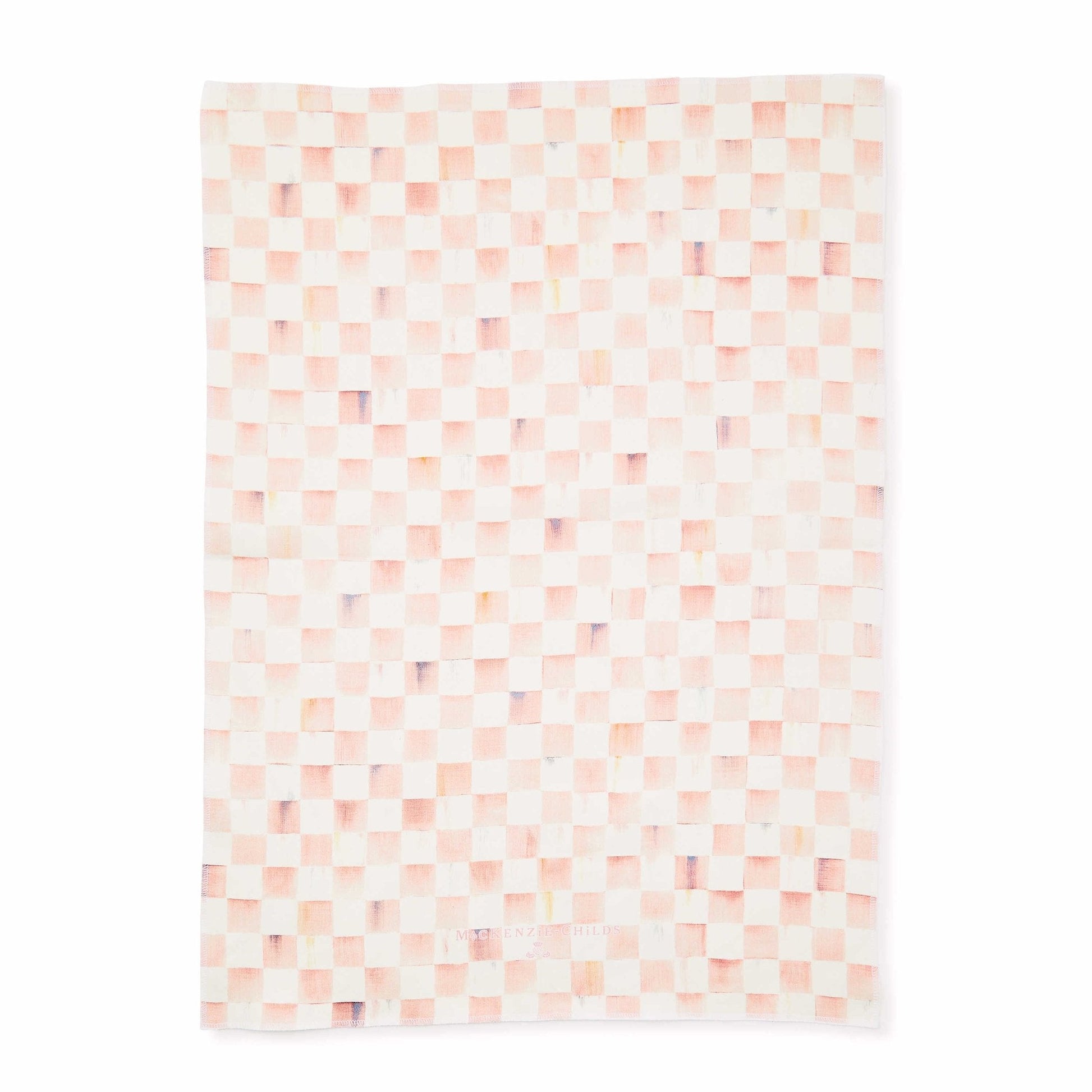 Luxusní lněná kuchyňská utěrka s růžovými kostkami Rosy Check Dish Towel MacKenzie-Childs Waterfall Bathrooms