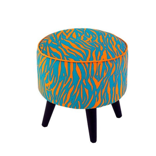 Luxusní designový sametový taburet Zebra ve výrazné tyrkysovo-oranžové kombinaci s černými dřevěnými nožkami elegantně oživí každý moderní interiér. - Waterfall Bathrooms