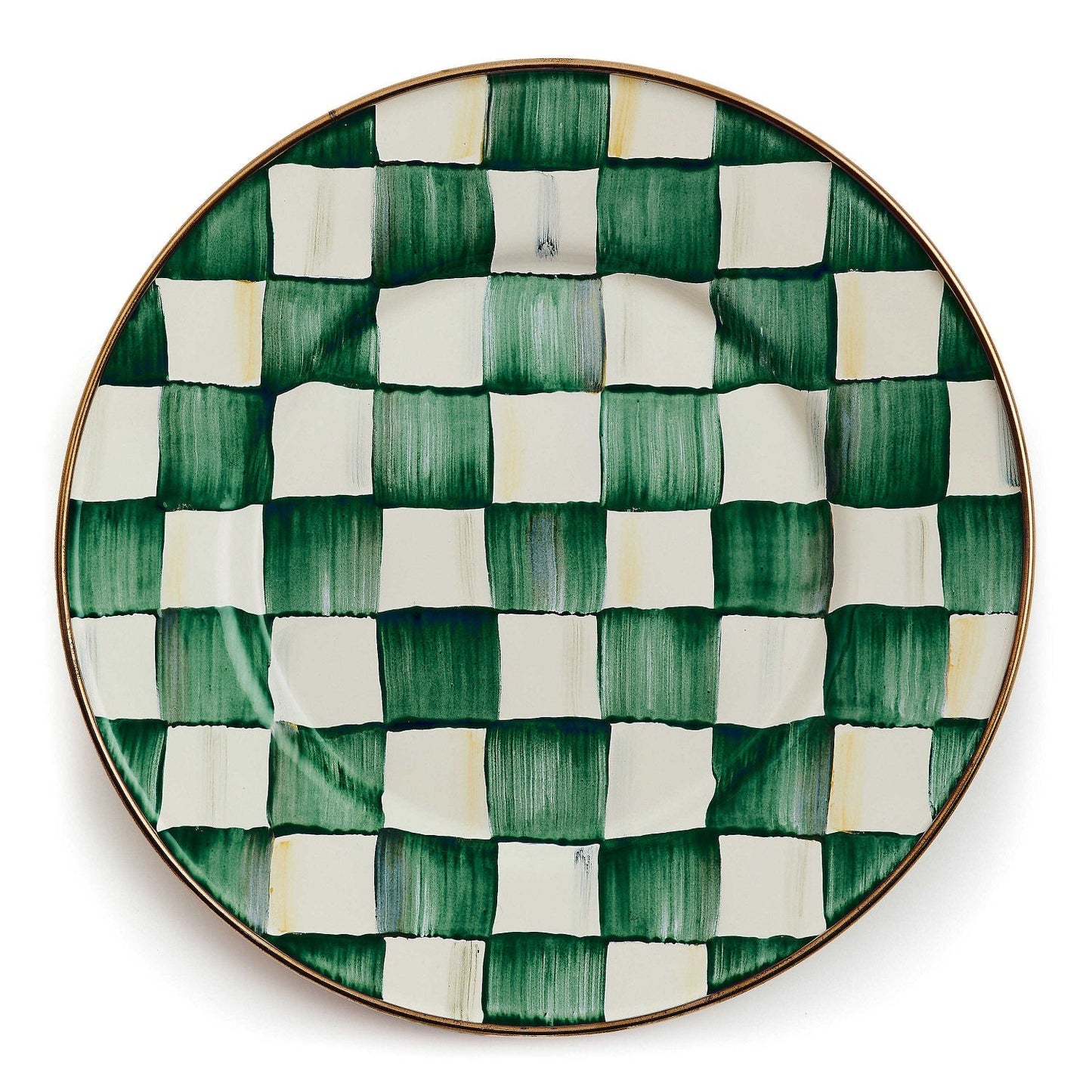 MacKenzie-Childs Dezertní talíř Emerald Check, smaltovaná ocel, zelené kostky, Waterfall Bathrooms