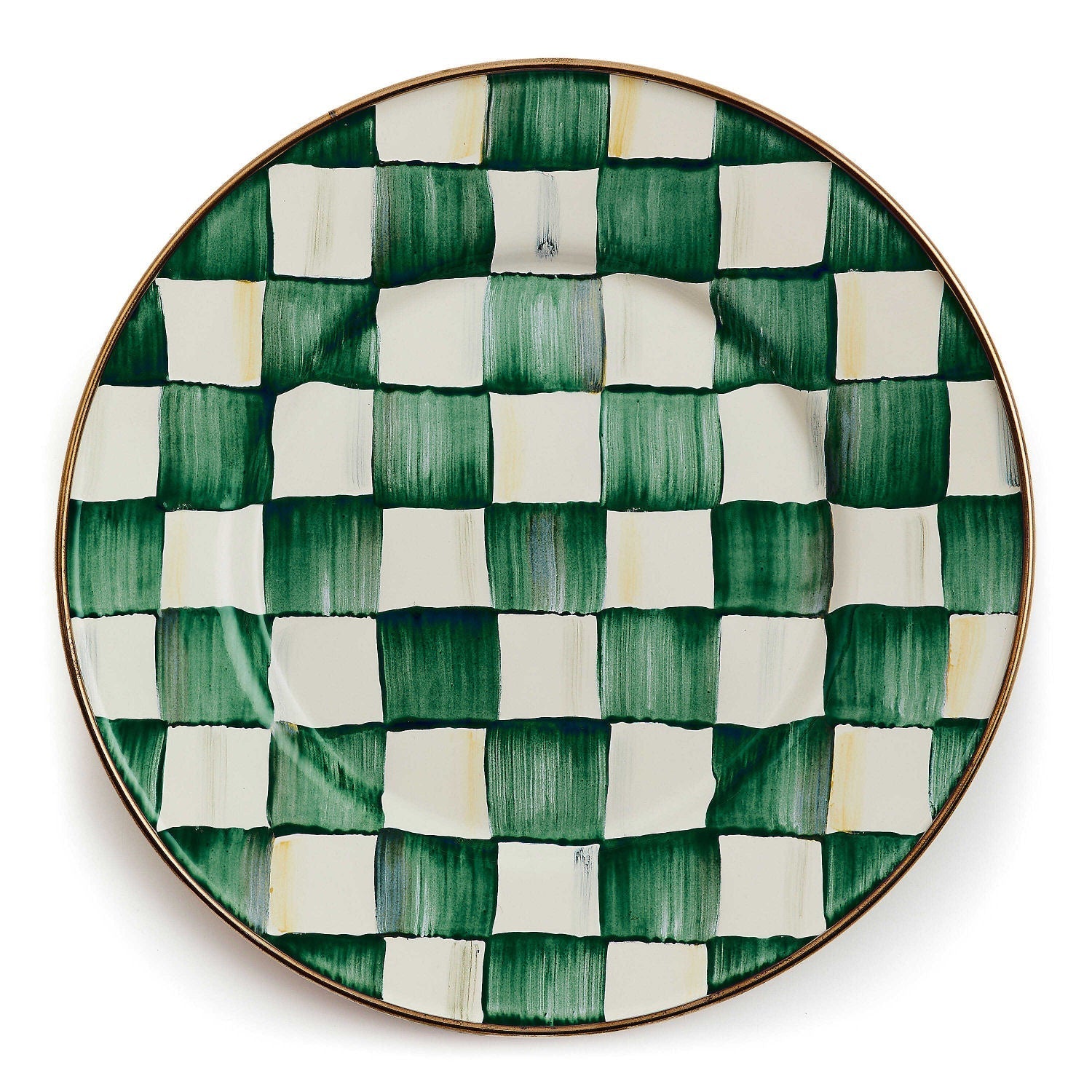 MacKenzie-Childs Dezertní talíř Emerald Check, smaltovaná ocel, zelené kostky, Waterfall Bathrooms