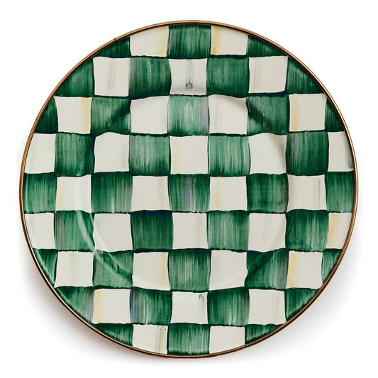 MacKenzie-Childs Dezertní talíř Emerald Check, smaltovaná ocel, zelené kostky, Waterfall Bathrooms