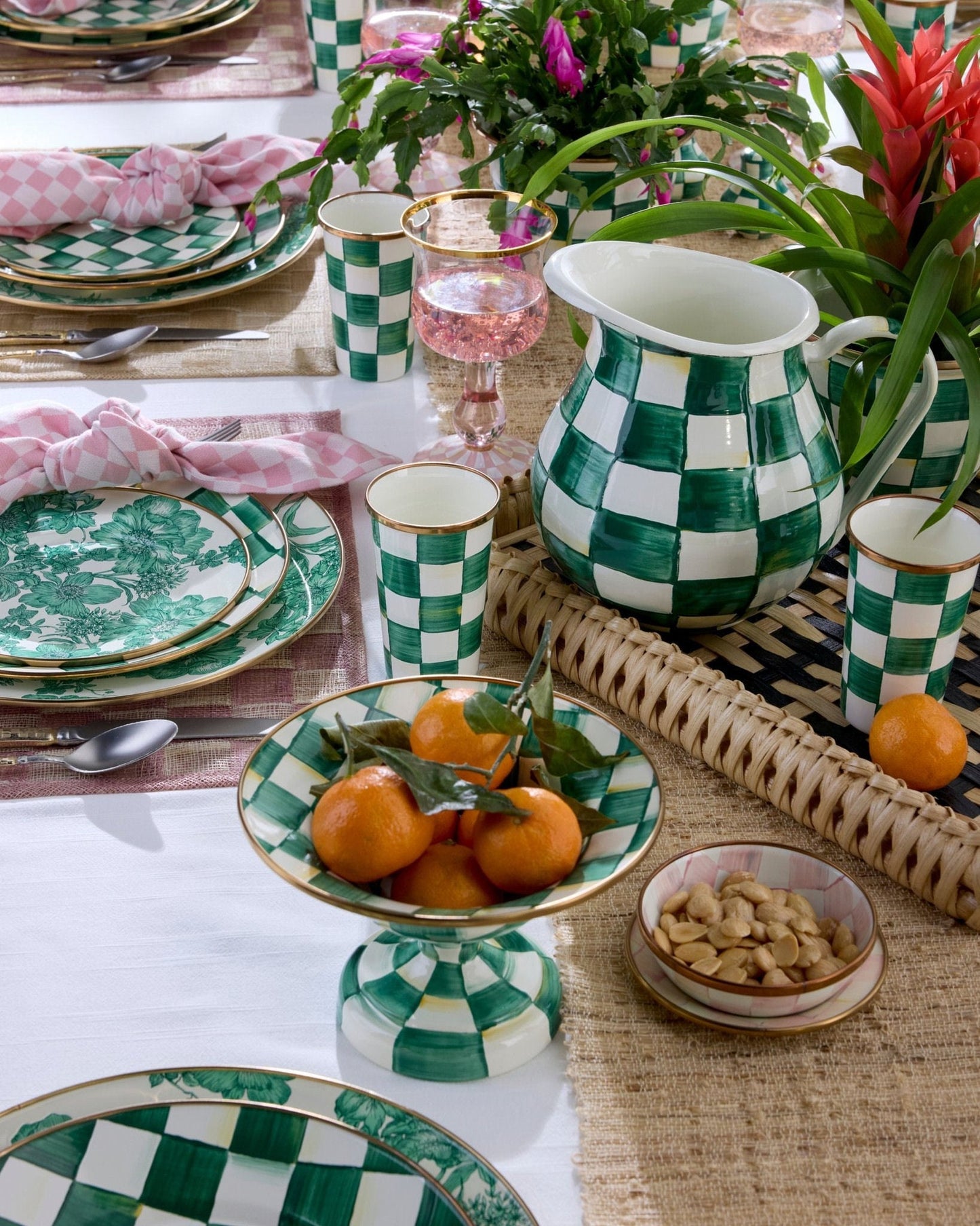 MacKenzie-Childs Dezertní talíř Emerald Check, smaltovaná ocel, zelené kostky, Waterfall Bathrooms