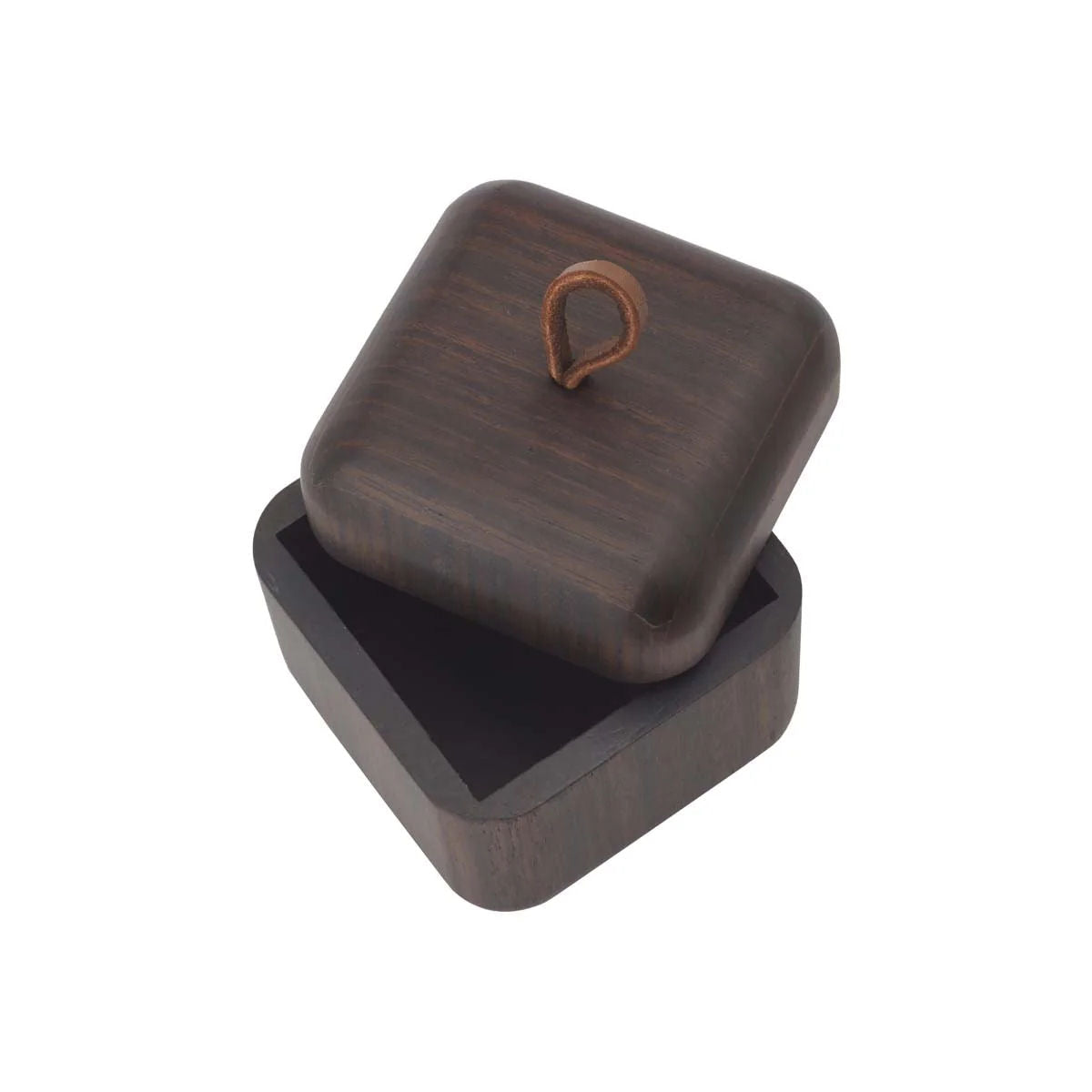 Luxusní tmavě hnědý dřevěný box na kosmetické doplňky Aquanova Ebony s elegantním koženým poutkem vkusně doplní moderní koupelnu. - Waterfall Bathrooms