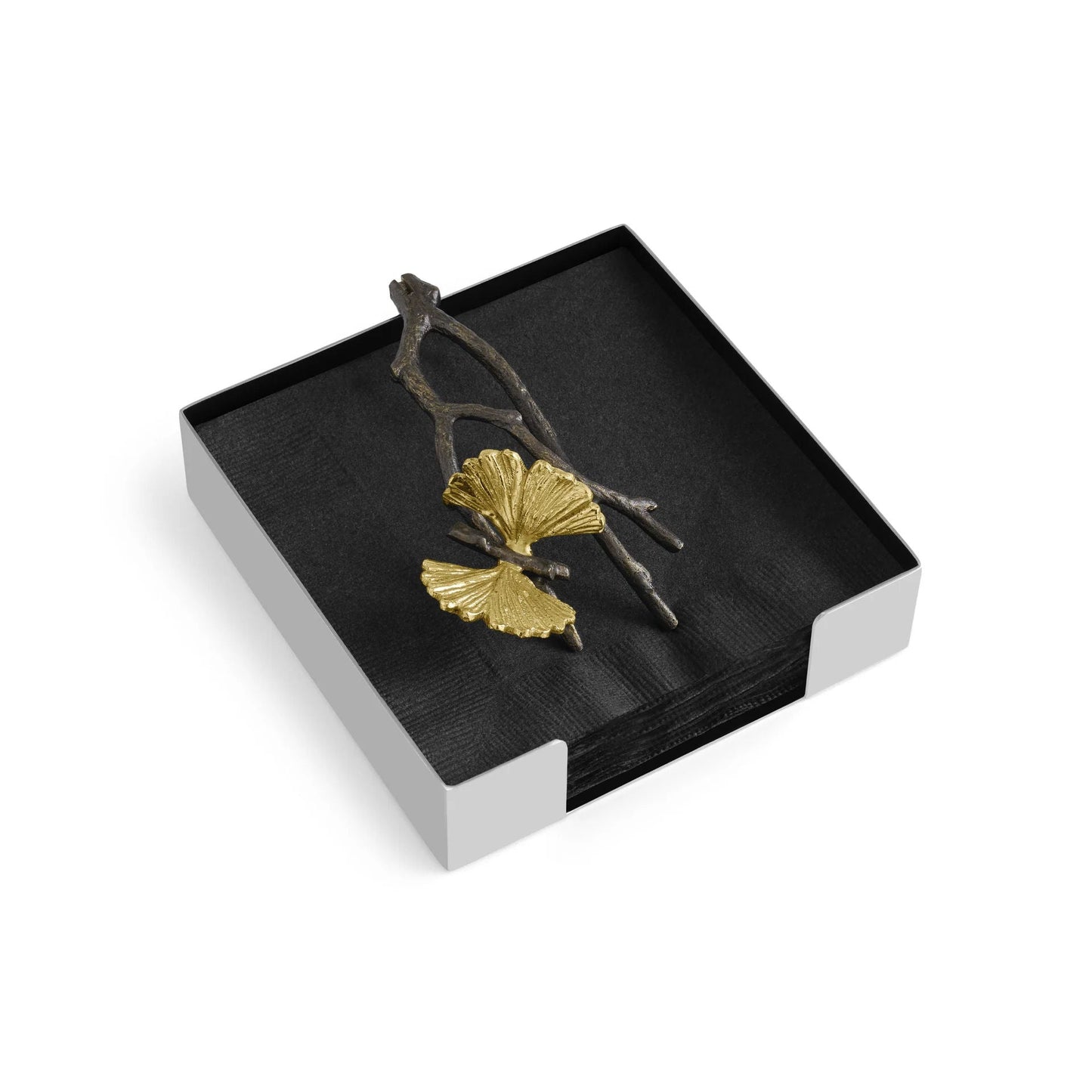 Držák na koktejlové ubrousky Butterfly Ginkgo od Michael Aram z mosazi a nerezové oceli, s motivem motýlích ginkgo listů, Waterfall Bathrooms.
