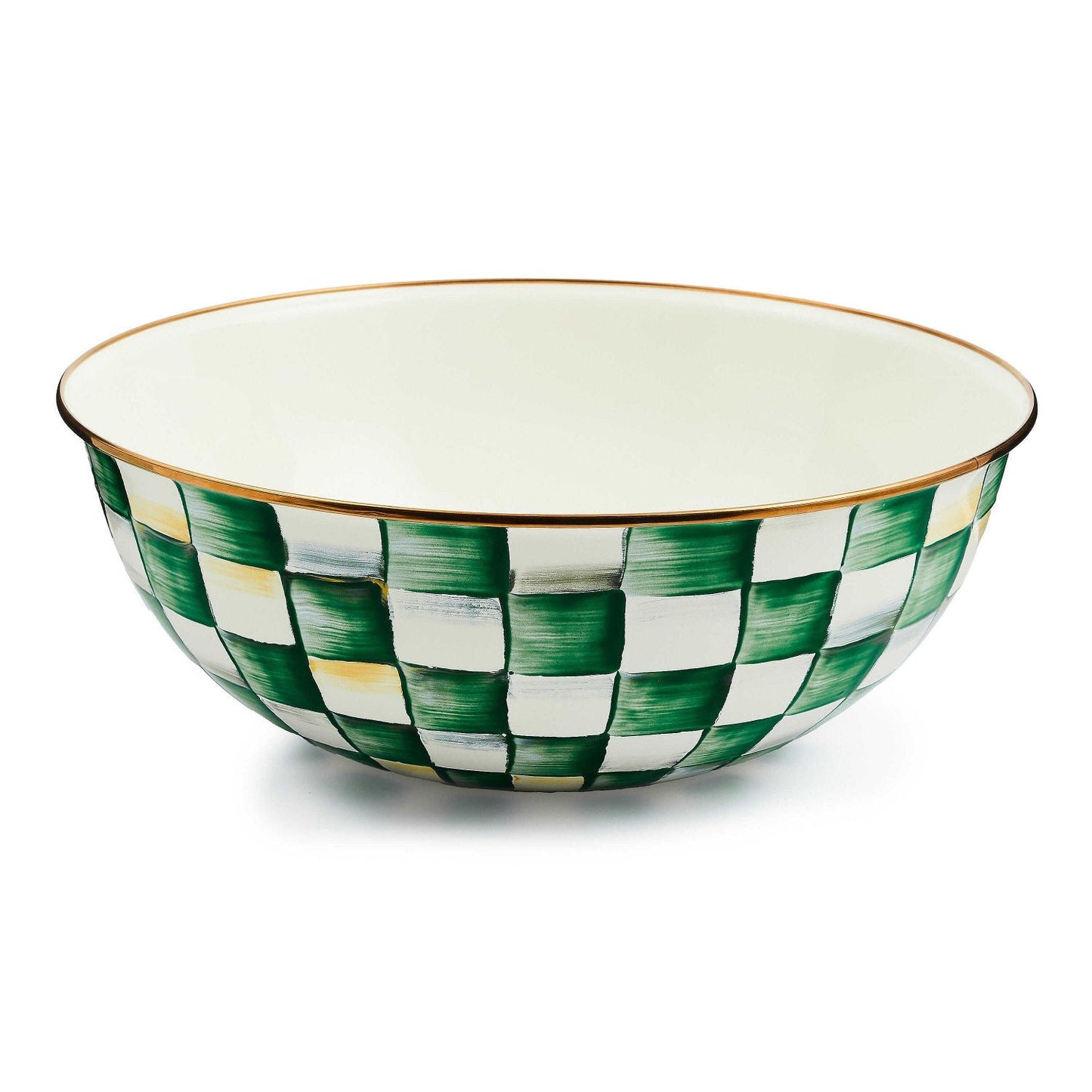 Extra velká smaltovaná miska Emerald Check od MacKenzie-Childs se zeleným kostkovaným vzorem, Waterfall Bathrooms.