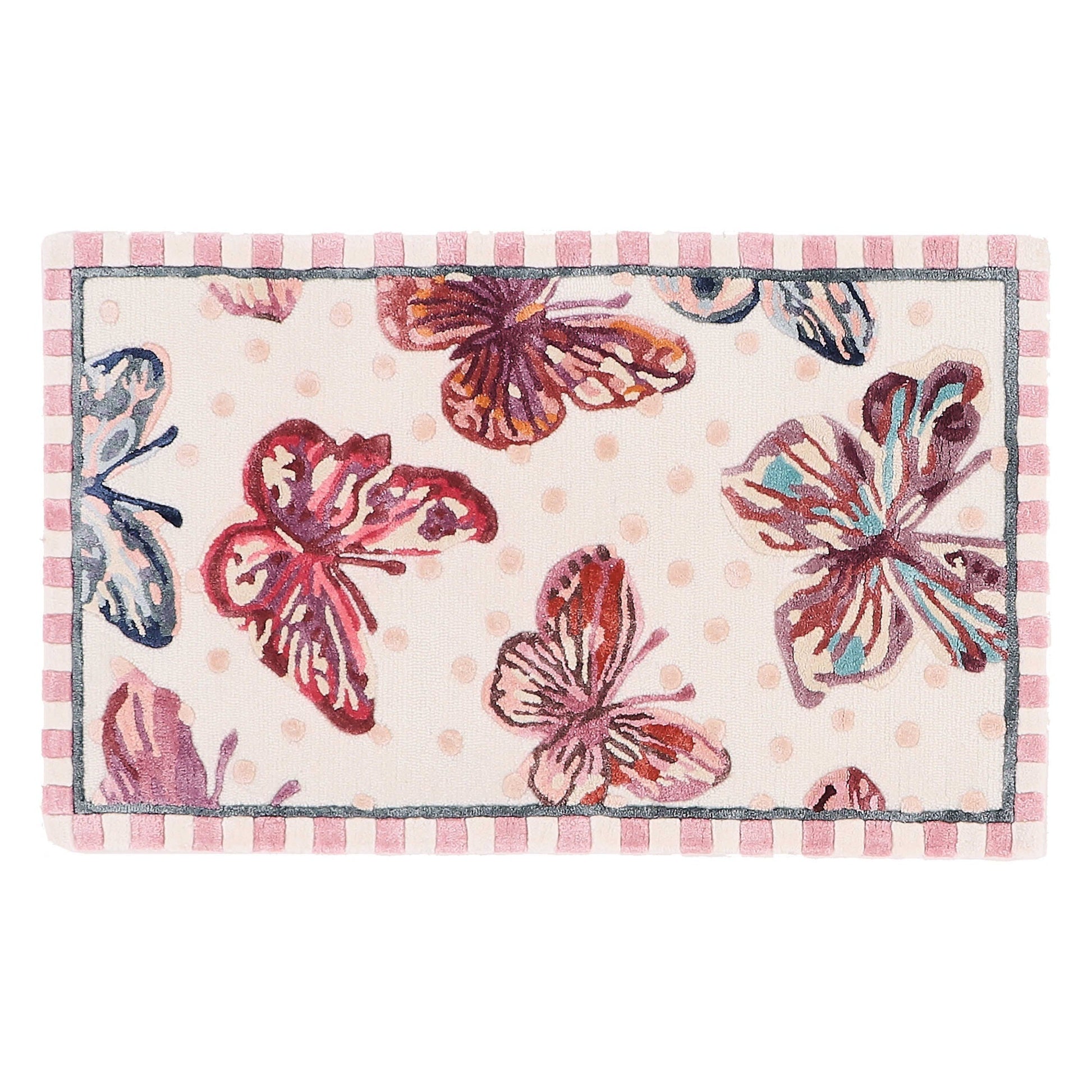 Koberec Eternity Butterfly od MacKenzie-Childs, motiv motýlů, 68,58 x 114,3 cm.
