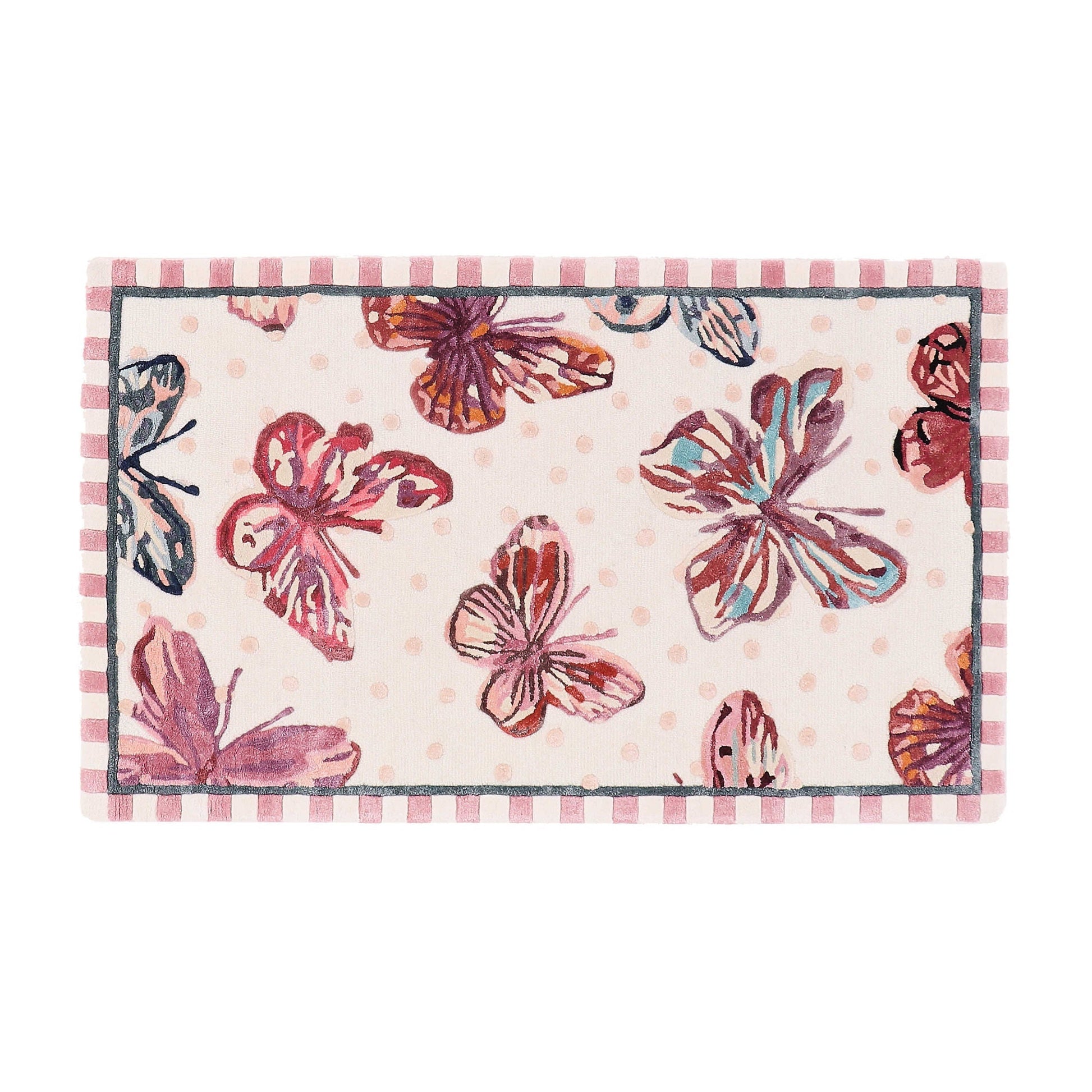 Koberec Eternity Butterfly od MacKenzie-Childs, motiv motýlů, 91 x 152 cm.
