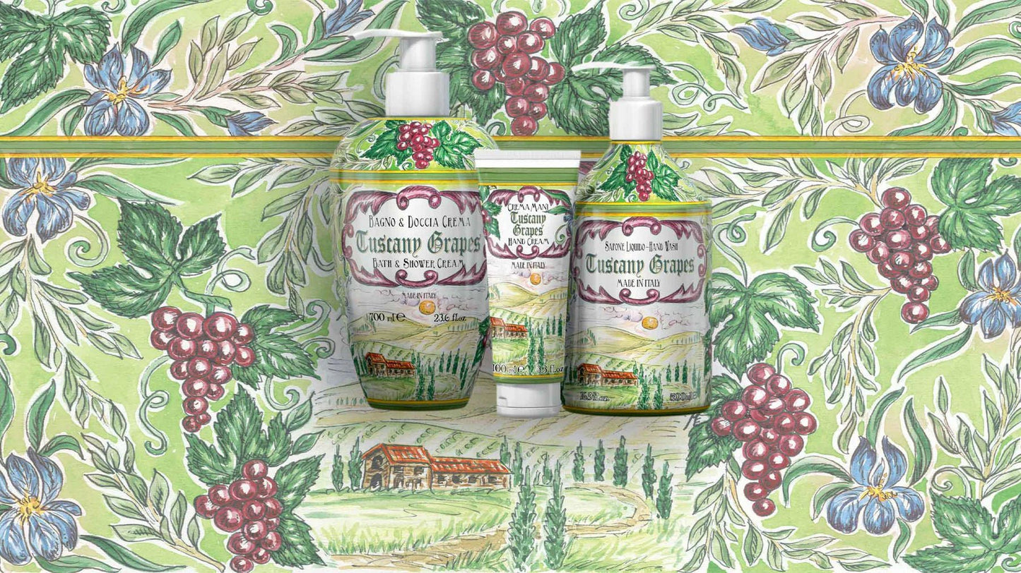 Hydratační krém na ruce Rudy Profumi Tuscany Grapes, s vůní Hroznů Chianti a Vinného Dřeva, 100 ml, Waterfall Bathrooms.