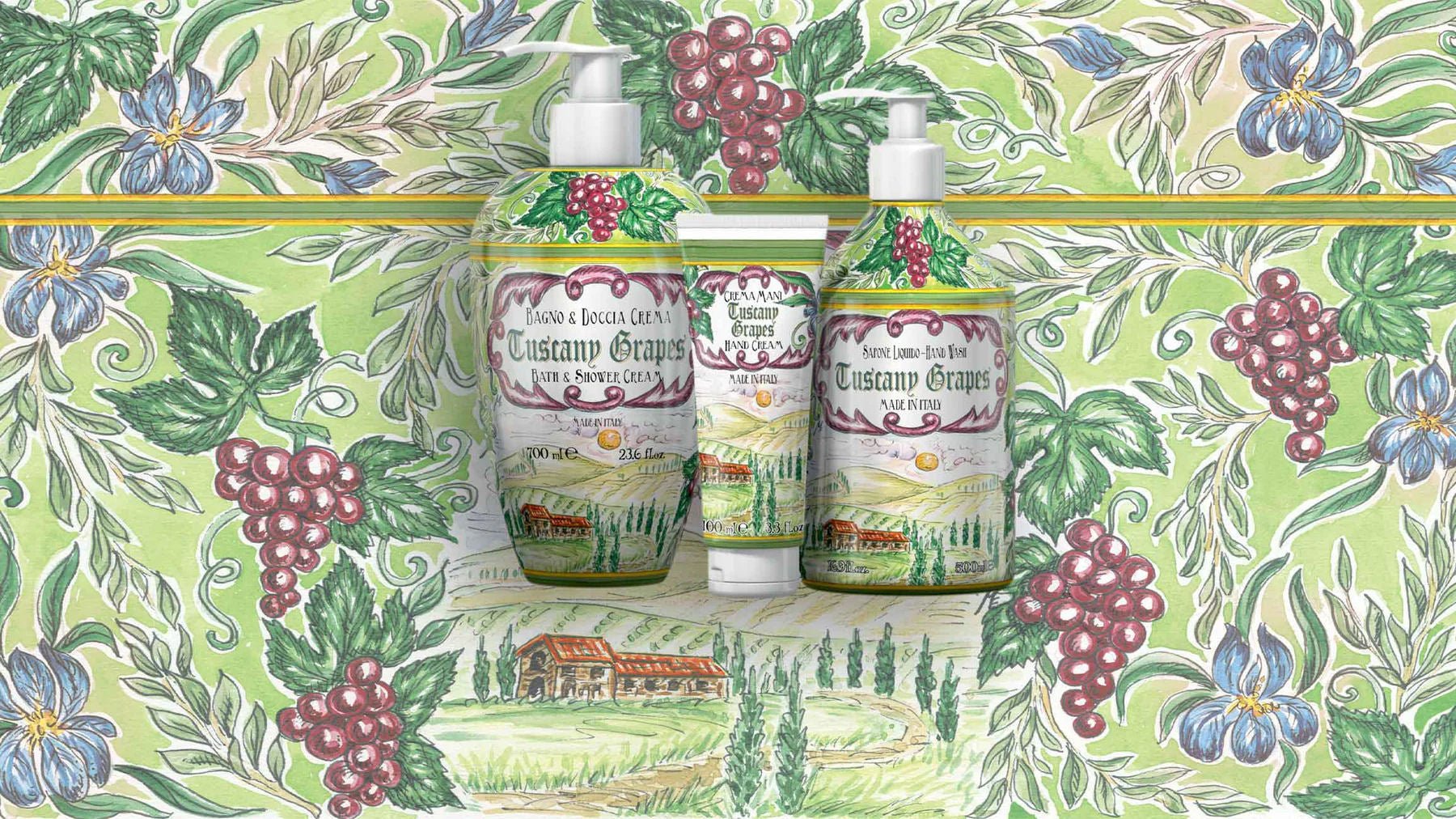 Hydratační krém na ruce Rudy Profumi Tuscany Grapes, s vůní Hroznů Chianti a Vinného Dřeva, 100 ml, Waterfall Bathrooms.
