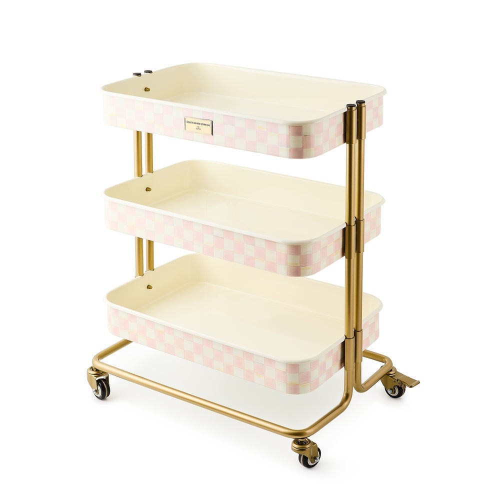 Rosy Check smaltovaný pojízdný kuchyňský vozík Rosy Checkod MacKenzie-Childs