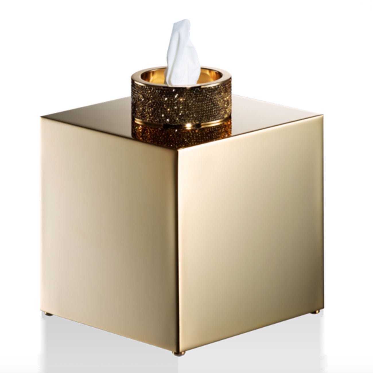 Luxusní box na kapesníky s krystaly Swarovski® v provedení lesklé zlato přináší do koupelny exkluzivní eleganci - Waterfall Bathrooms