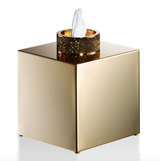 Luxusní box na kapesníky s krystaly Swarovski® v provedení lesklé zlato přináší do koupelny exkluzivní eleganci - Waterfall Bathrooms