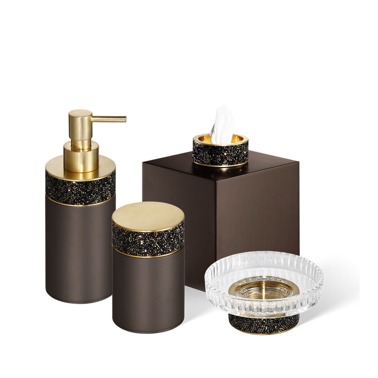 Luxusní box na kapesníky z tmavého bronzu a zlata zdobí třpytivé krystaly Swarovski® - Waterfall Bathrooms