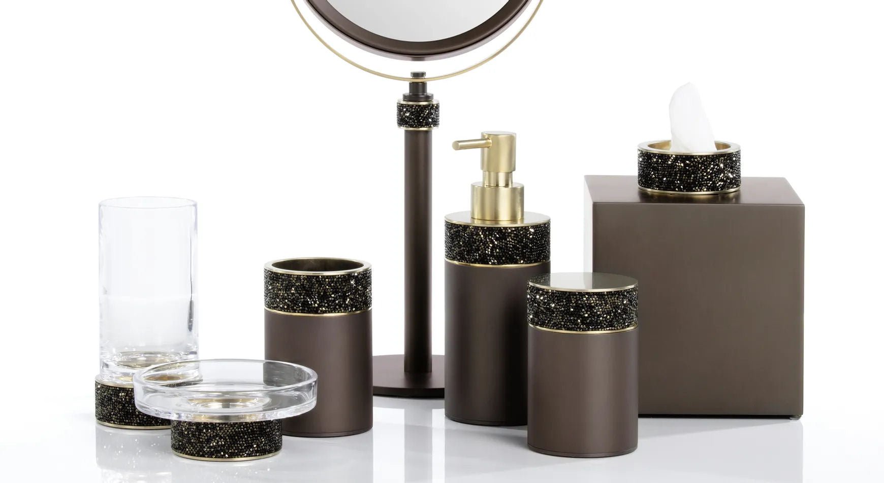 Luxusní box na kapesníky z tmavého bronzu a zlata zdobí třpytivé krystaly Swarovski® - Waterfall Bathrooms