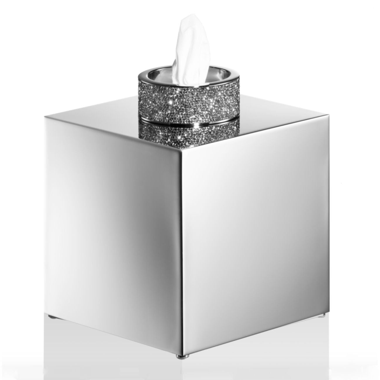 Luxusní chromový box na kapesníky zdobený krystaly Swarovski® představuje elegantní stříbrný doplněk pro stylovou koupelnu - Waterfall Bathrooms