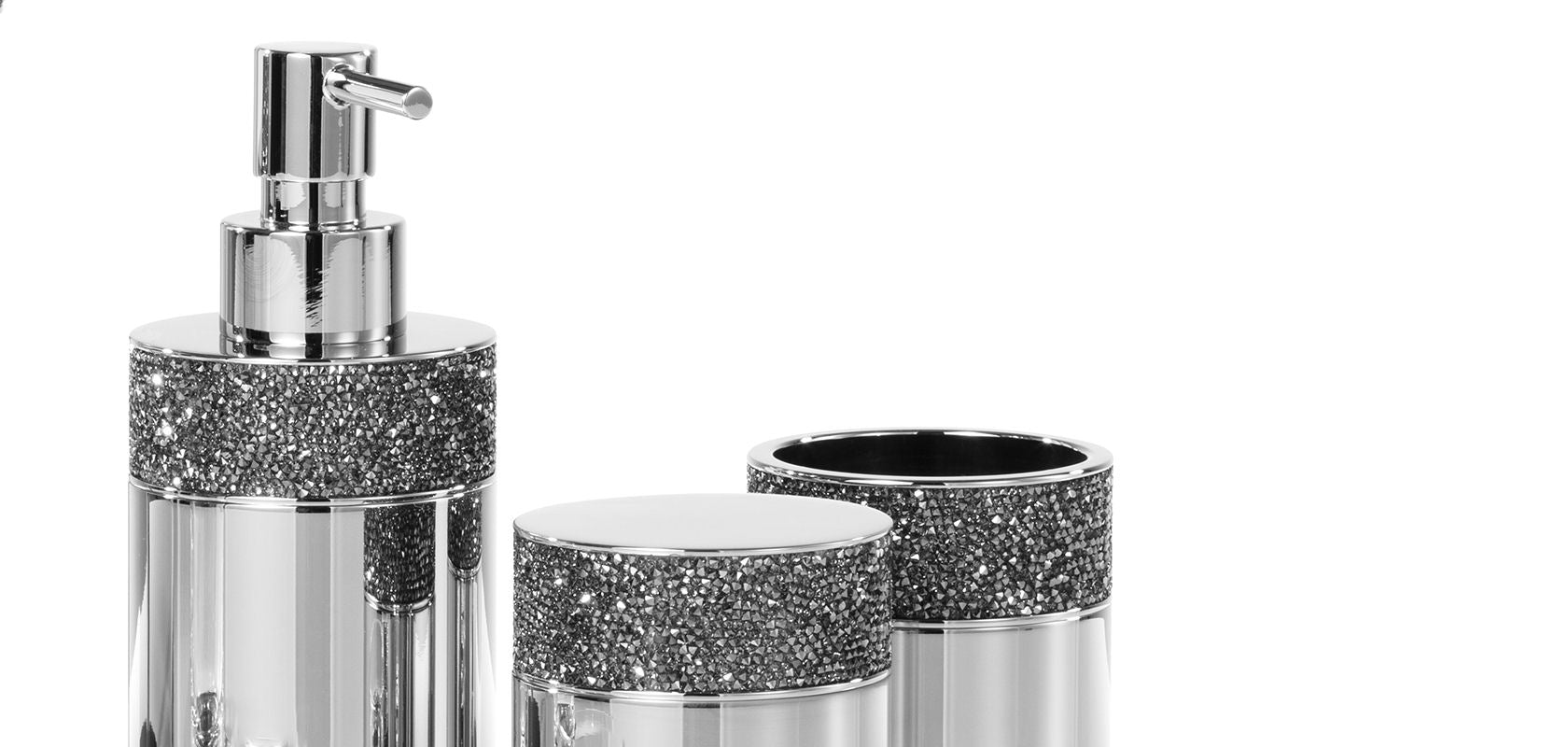 Luxusní chromový dávkovač mýdla Decor Walther Rocks s krystaly Swarovski® přináší do koupelny eleganci a oslnivý třpyt - Waterfall Bathrooms