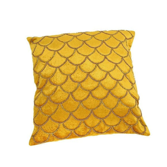 Luxusní žlutý dekorativní polštář Mermaid Yellow s elegantní korálkovou výšivkou přináší do interiéru prémiový styl - Waterfall Bathrooms