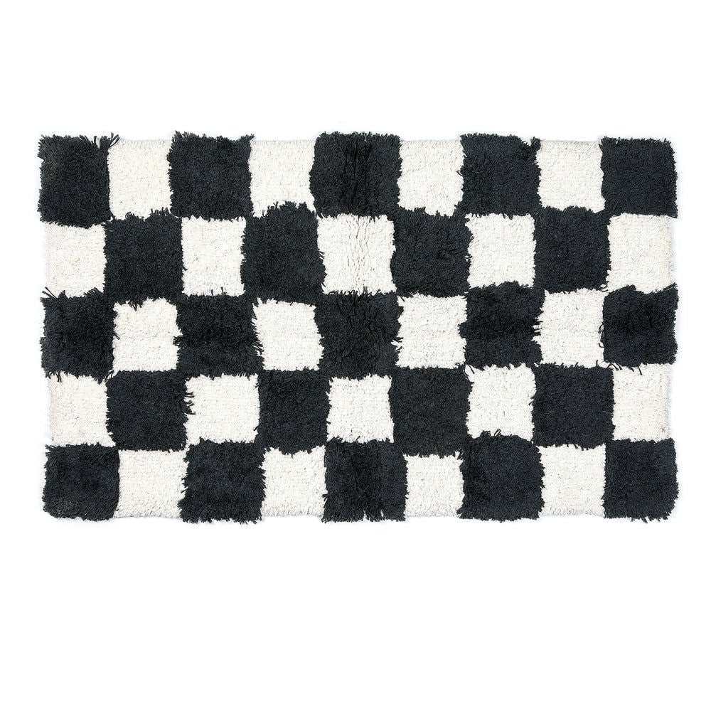Luxusní bavlněná koupelnová předložka MacKenzie-Childs Checkerboard Black s černým šachovnicovým vzorem Waterfall Bathrooms