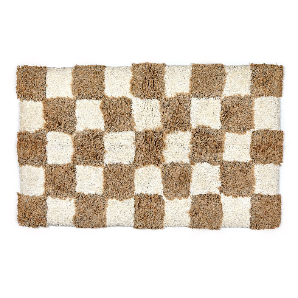 Luxusní bavlněná koupelnová předložka MacKenzie-Childs Checkerboard Taupe s šedohnědým šachovnicovým vzorem Waterfall Bathrooms