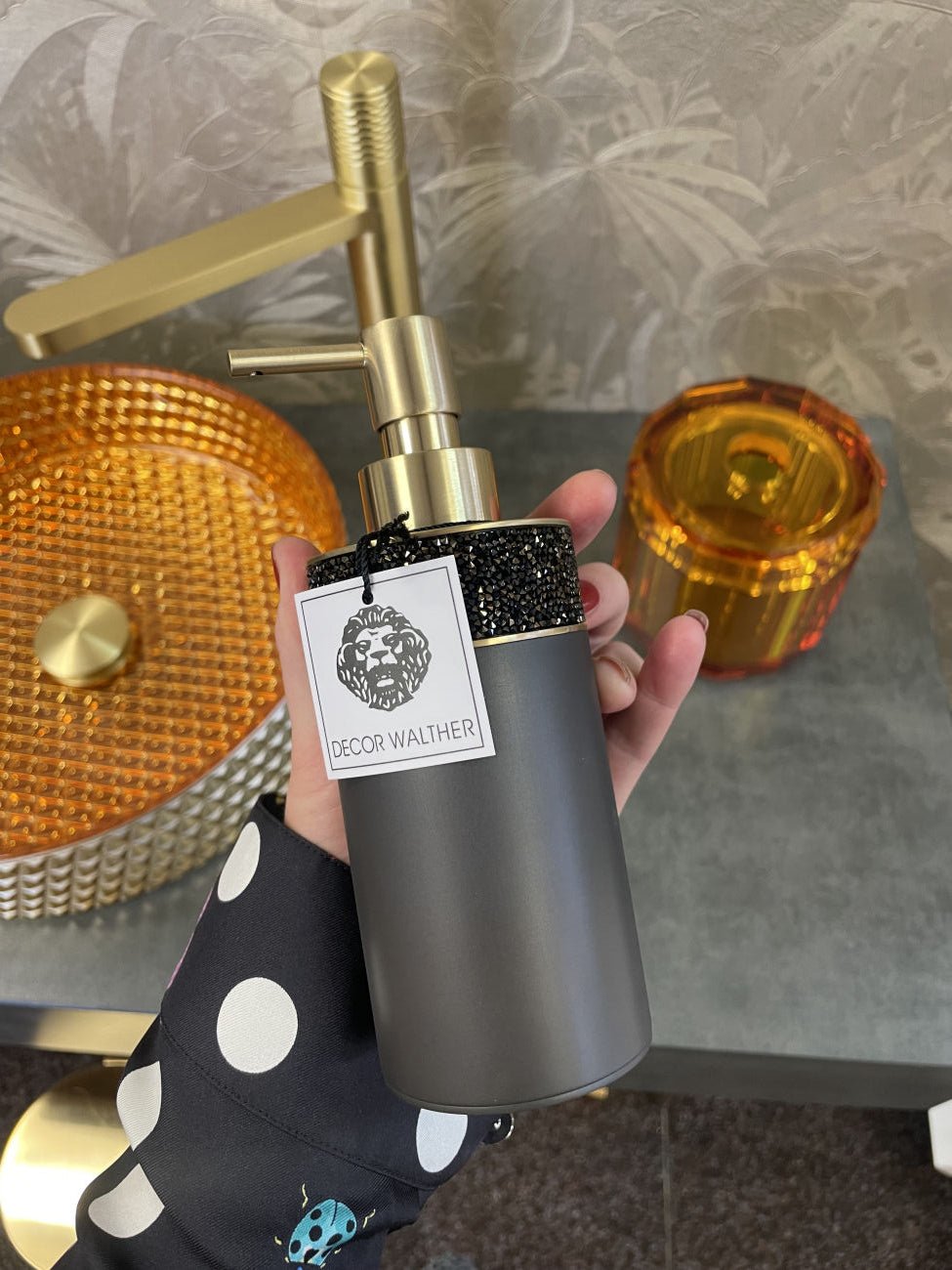 Luxusní dávkovač na tekuté mydlo Swarovski krystaly, tmavý bronz