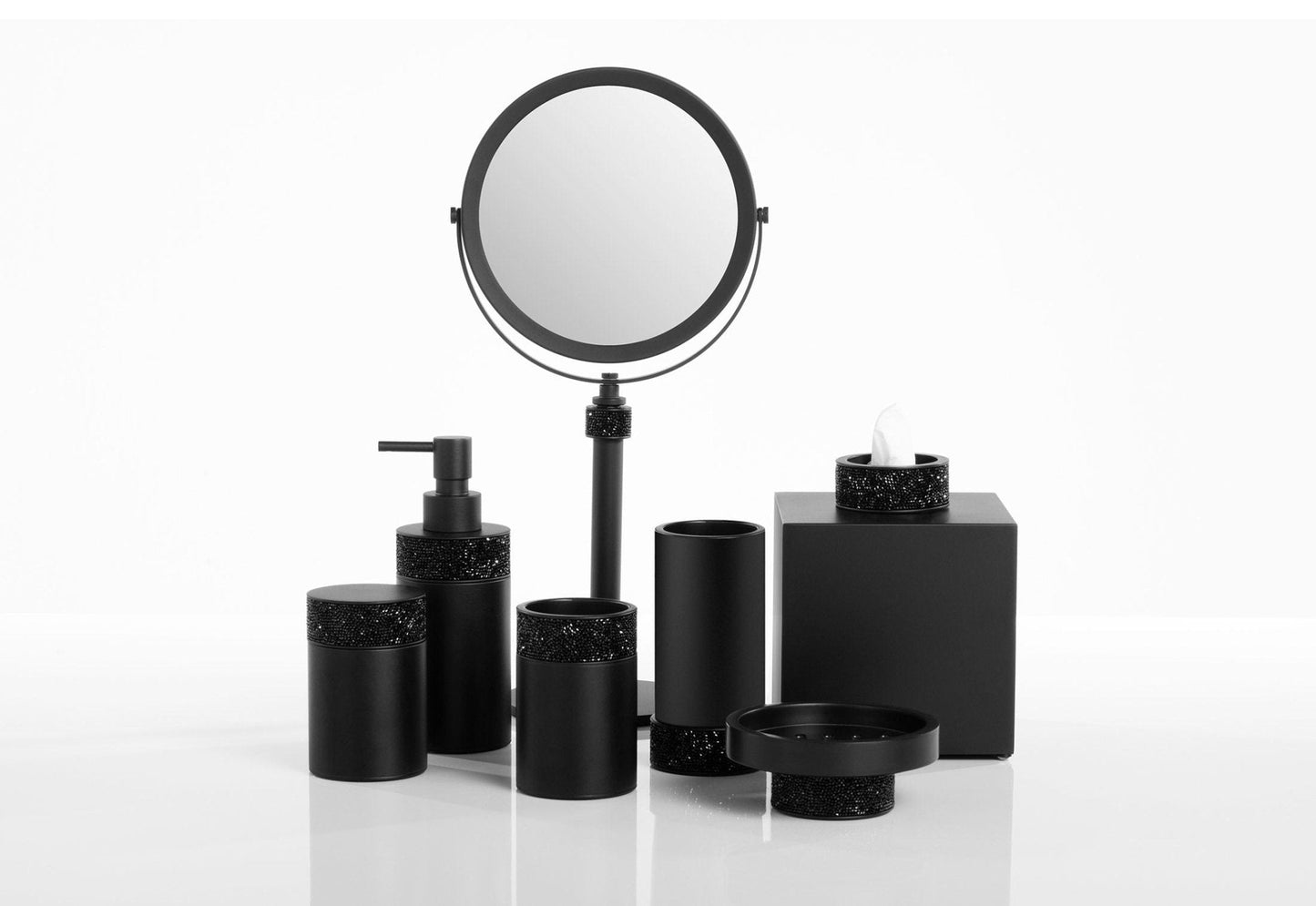 Luxusní matně černý dávkovač mýdla Decor Walther Rocks zdobený krystaly Swarovski® přináší do koupelny dokonalou eleganci - Waterfall Bathrooms