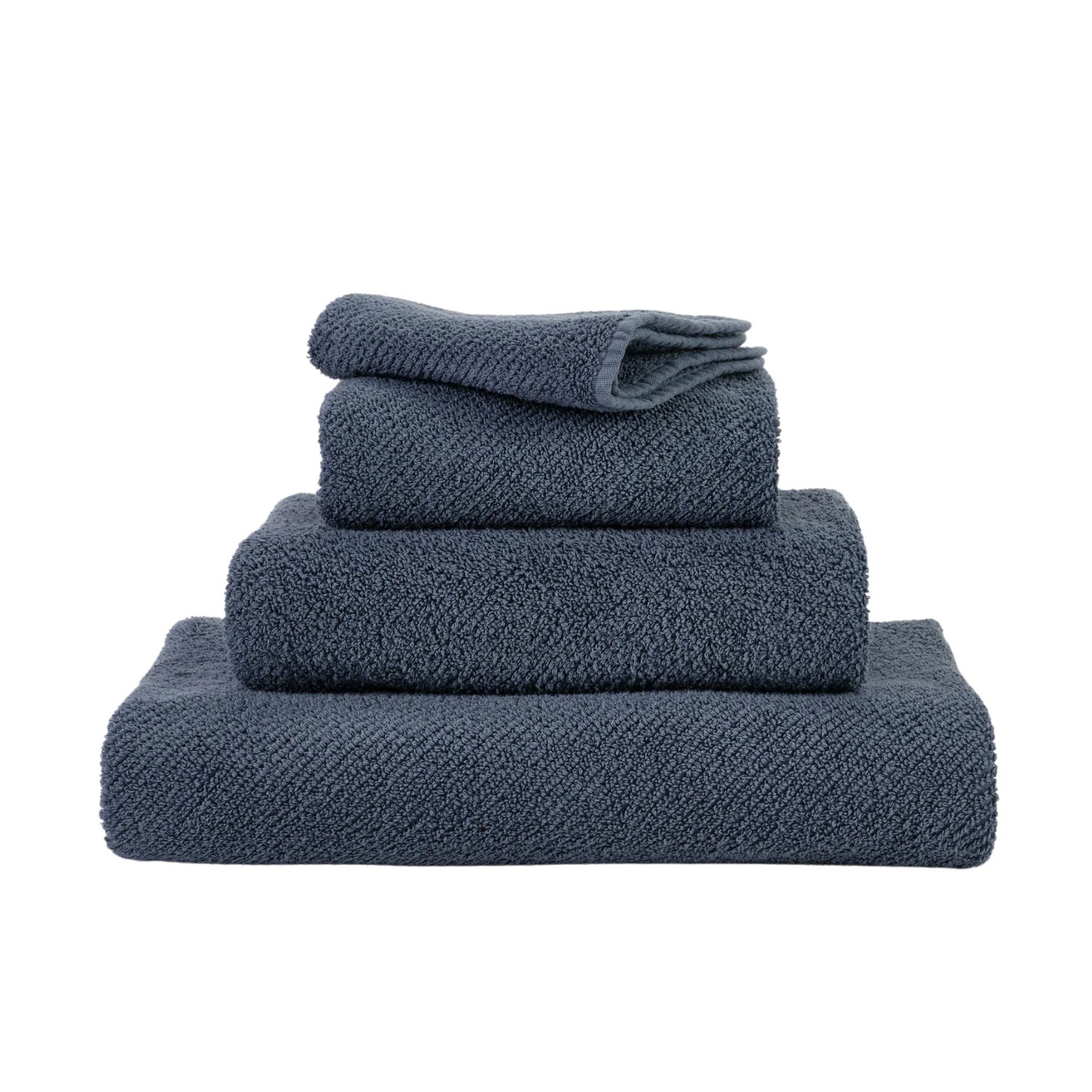 Luxusní džínově modrý ručník 307 Denim ze 100% egyptské bavlny Giza 70 s texturou Twill Waterfall Bathrooms