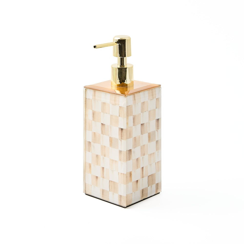 Luxusní skleněný dávkovač mýdla MacKenzie-Childs Mocha Check s kávovo-bílým vzorem Waterfall Bathrooms