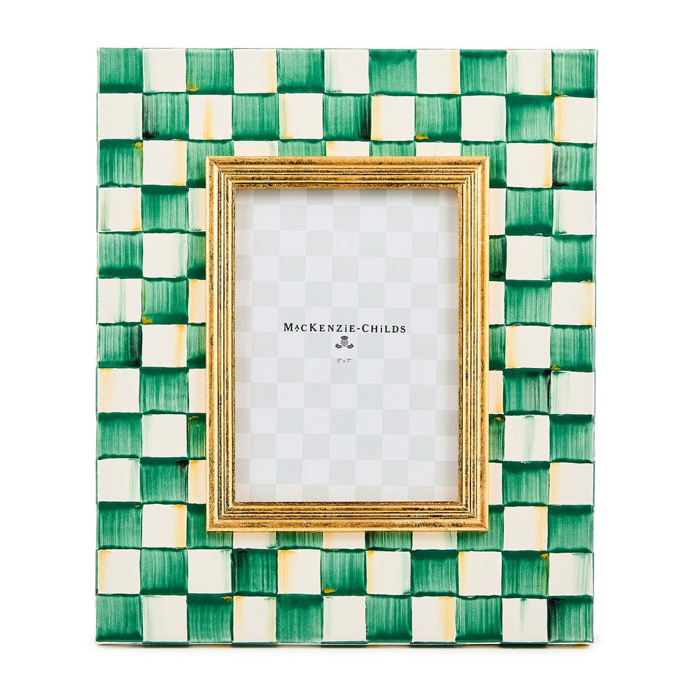 Luxusní fotorámeček MacKenzie-Childs Emerald Check ze silnostěnné smaltované oceli smaragdově zelený Waterfall Bathrooms