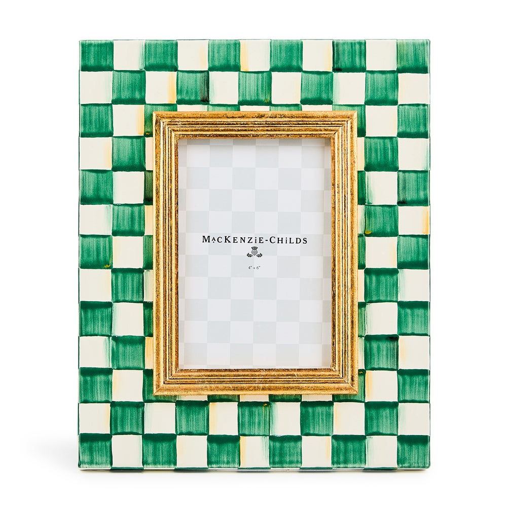 Luxusní fotorámeček MacKenzie-Childs Emerald Check ze silnostěnné smaltované oceli smaragdově zelený Waterfall Bathrooms