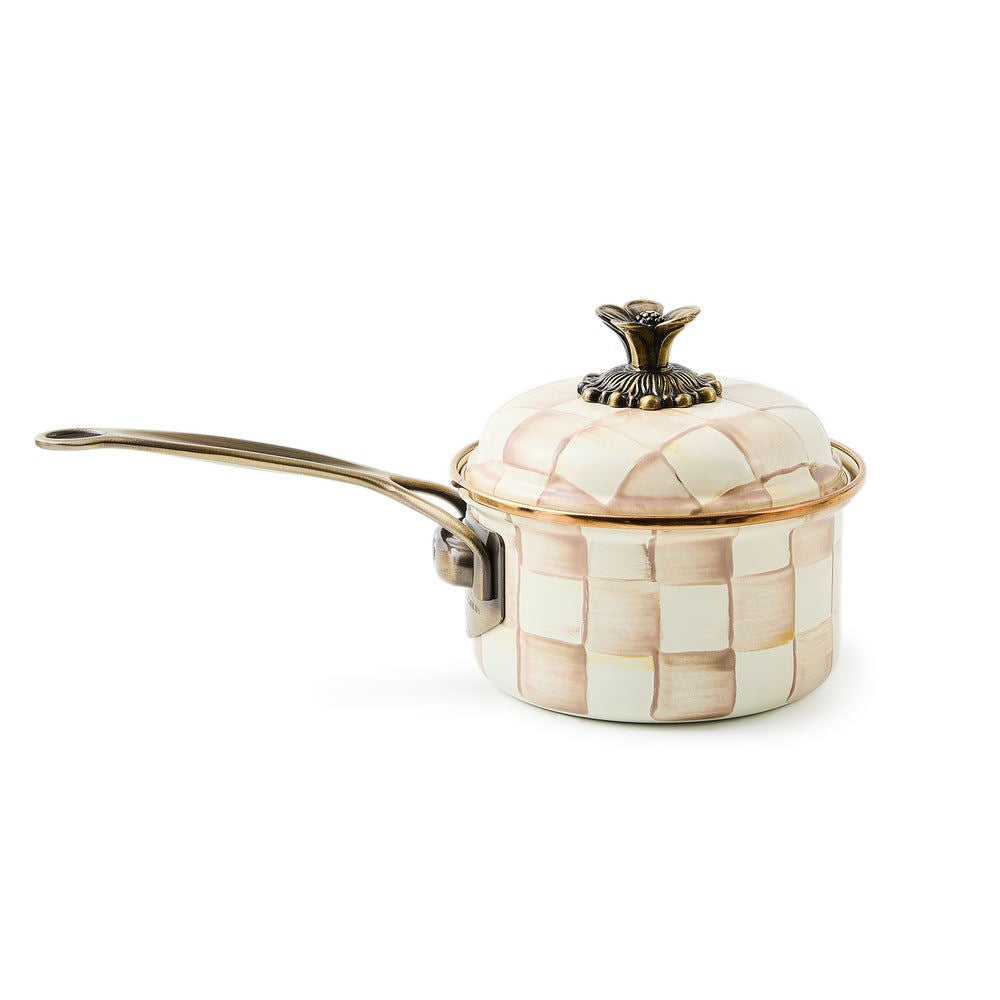 Luxusní smaltovaný rendlík 1 l ø 14 cm MacKenzie-Childs Mocha Check s poklicí Waterfall Bathrooms