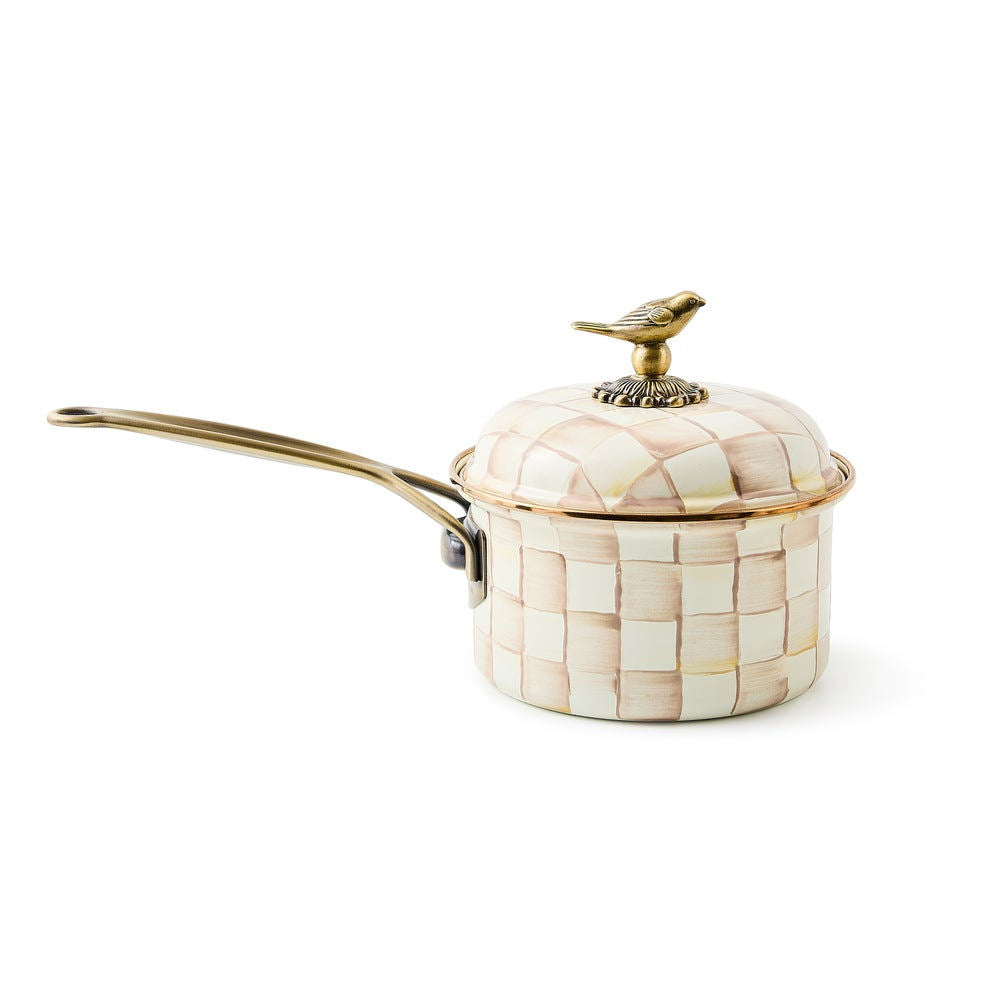 Luxusní smaltovaný rendlík 2,4 l ø 20 cm MacKenzie-Childs Mocha Check s poklicí Waterfall Bathrooms