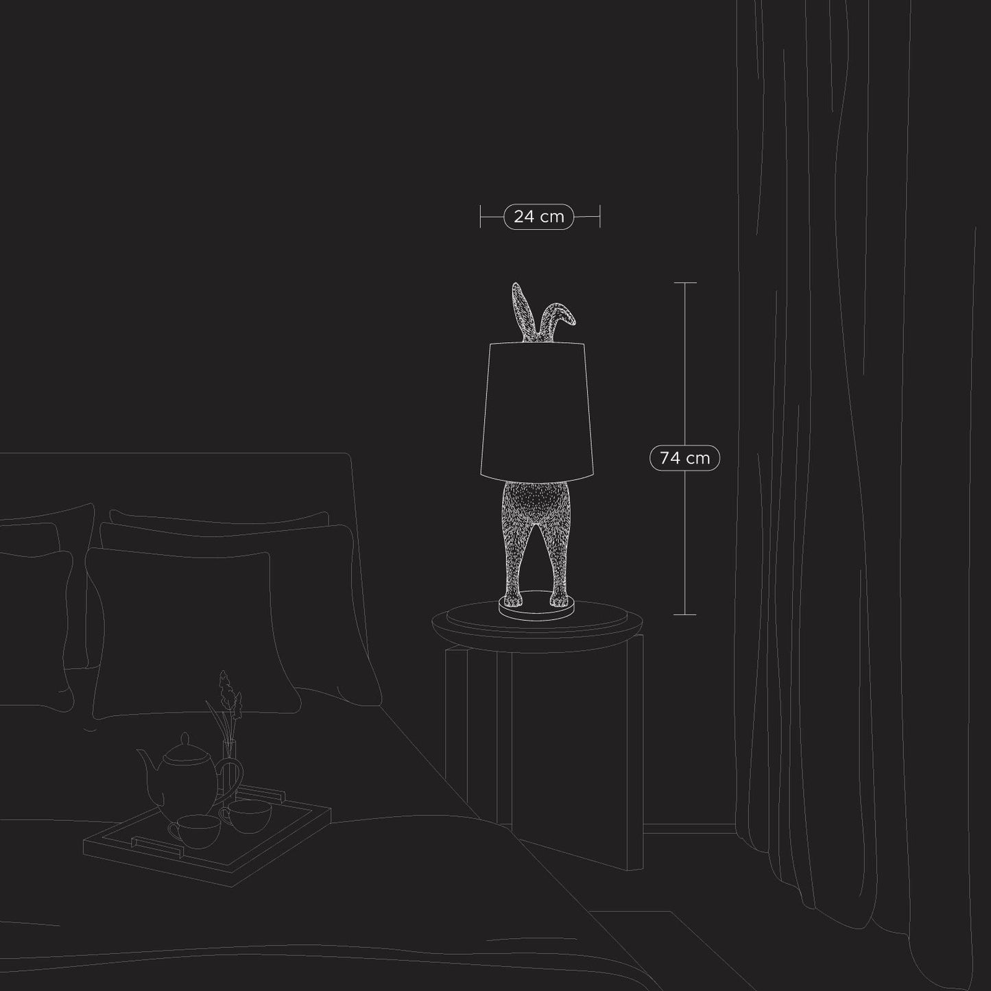 Luxusní zlatá stojací lampa Werner Voss ve tvaru králíčka Hiding Bunny s černým stínidlem Waterfall Bathrooms