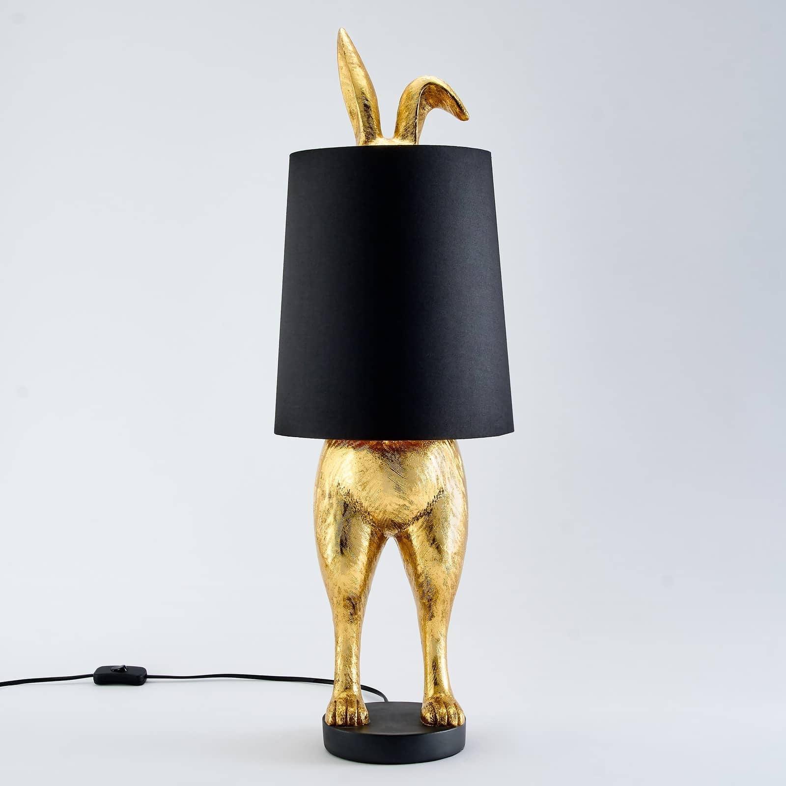 Luxusní zlatá stojací lampa Werner Voss ve tvaru králíčka Hiding Bunny s černým stínidlem Waterfall Bathrooms