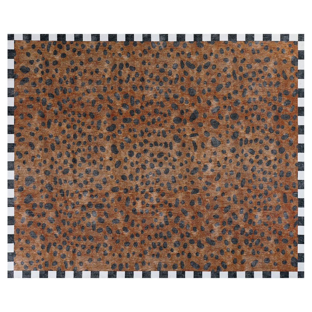 Luxusní velký pratelný koberec 240x300 cm MacKenzie-Childs Cheetah se zvířecím vzorem a kostkovaným lemem Waterfall Bathrooms