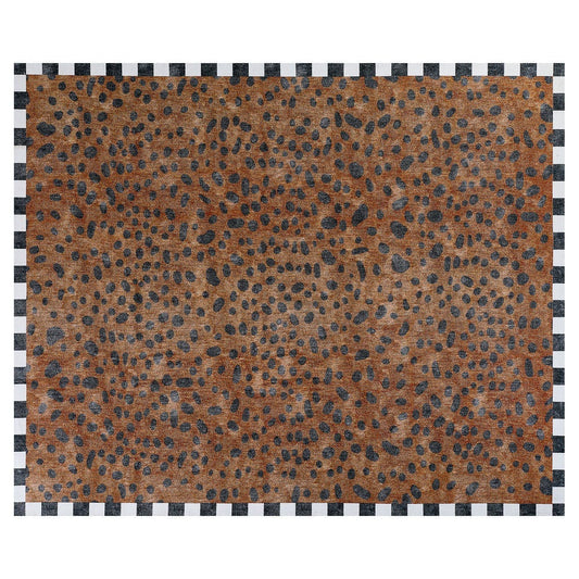 Luxusní velký pratelný koberec 240x300 cm MacKenzie-Childs Cheetah se zvířecím vzorem a kostkovaným lemem Waterfall Bathrooms