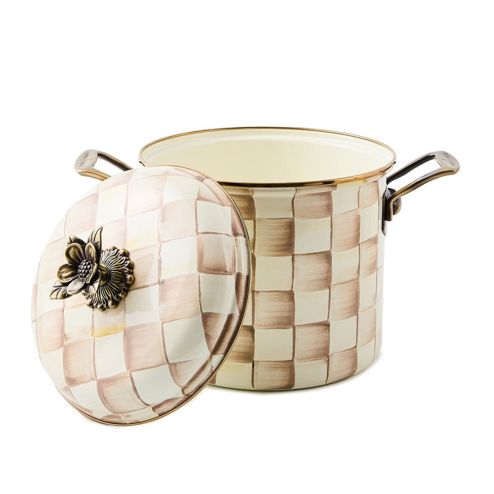 Luxusní velký smaltovaný hrnec 6,5 l MacKenzie-Childs Mocha Check s poklicí Waterfall Bathrooms