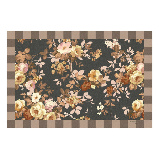 Luxusní vinylový kobereček MacKenzie-Childs Cafe Floral s květinovým vzorem a Mocha Check lemem Waterfall Bathrooms