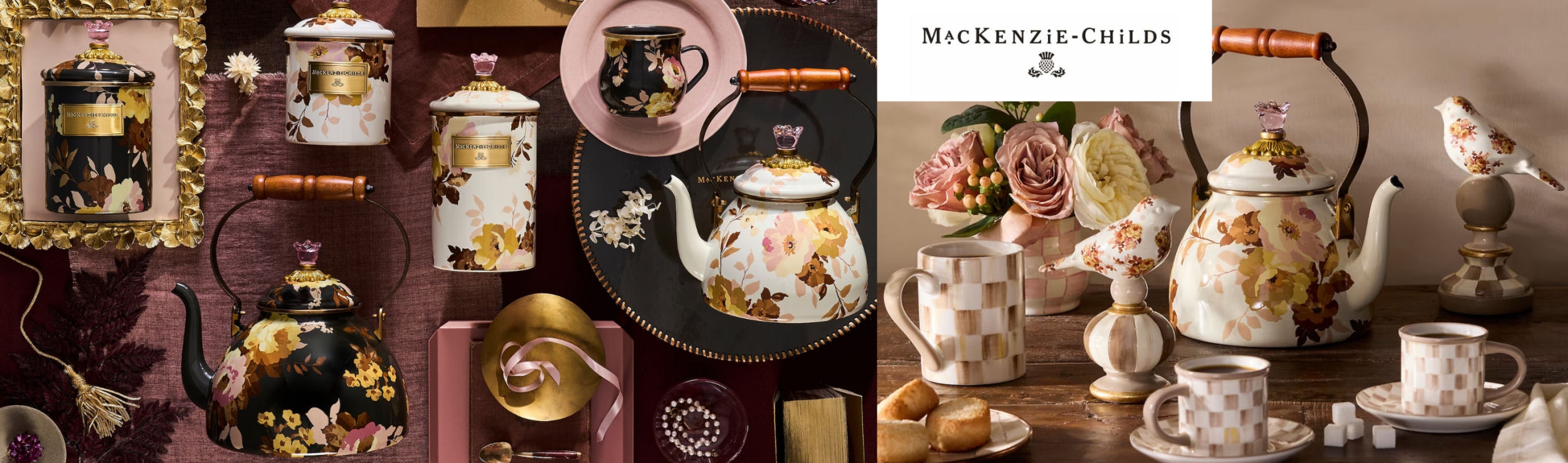 MacKenzie-Childs Wild Rose kolekce smaltované nádobí
