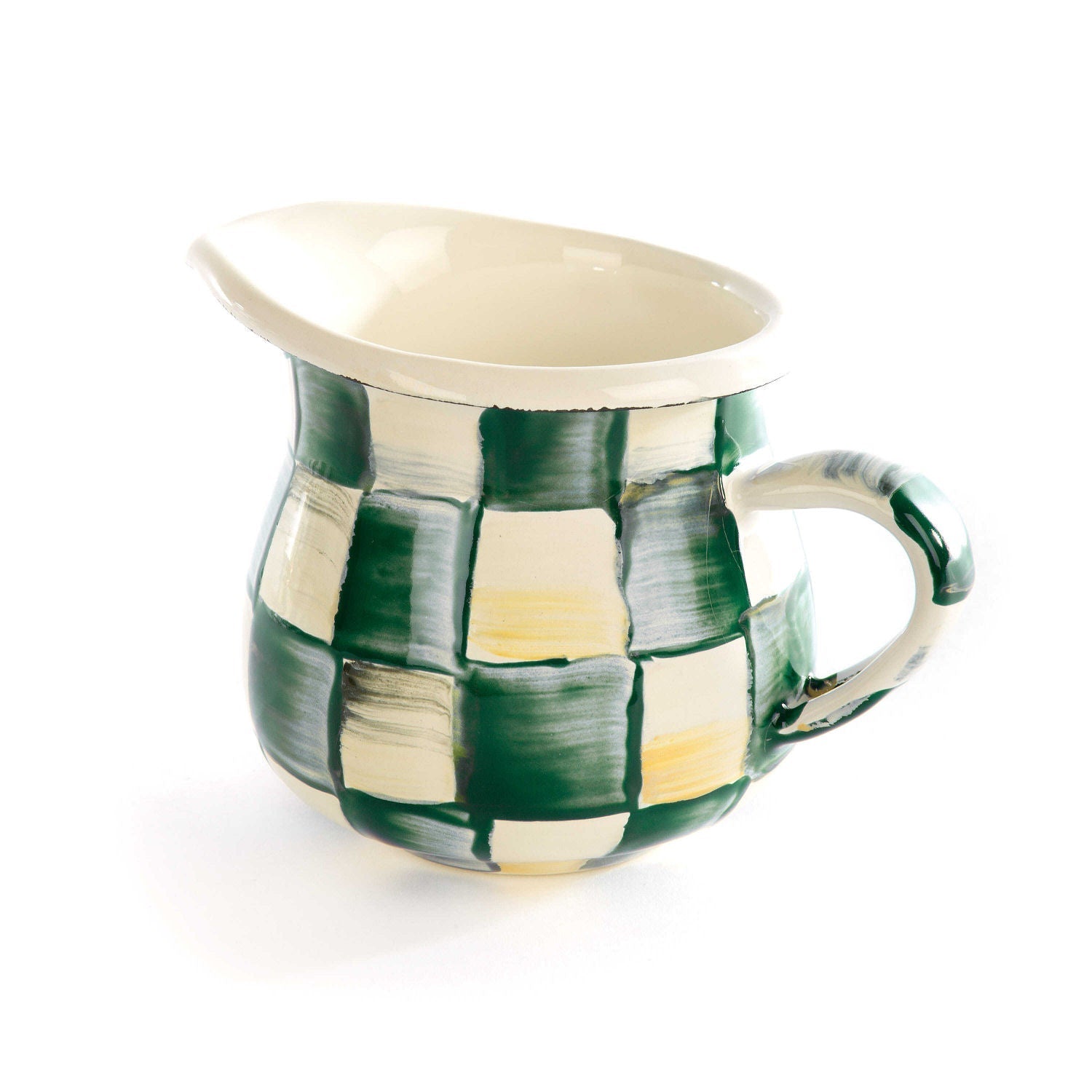 MacKenzie-Childs Malá konvička na mléko Emerald Check, smaltovaná ocel, zelené kostky, Waterfall Bathrooms