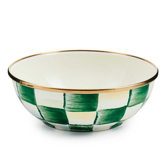 MacKenzie-Childs Miska Everyday Emerald Check, smaltovaná ocel, zelené kostky, Waterfall Bathrooms