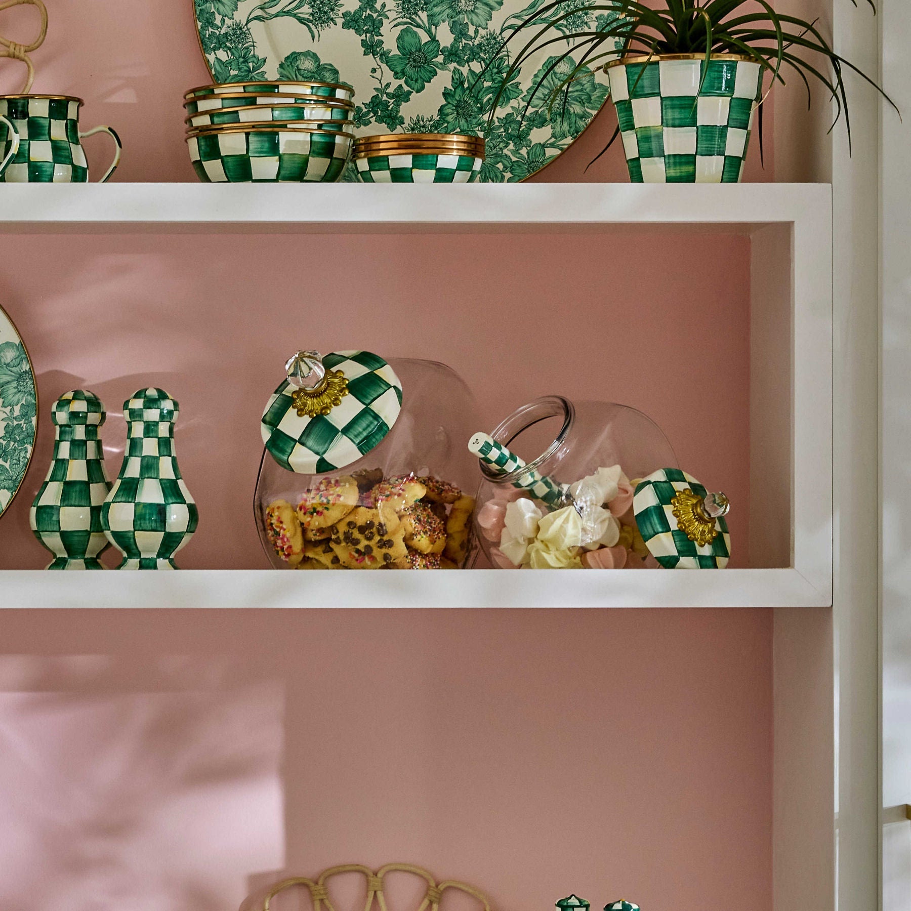 MacKenzie-Childs Miska Everyday Emerald Check, smaltovaná ocel, zelené kostky, Waterfall Bathrooms