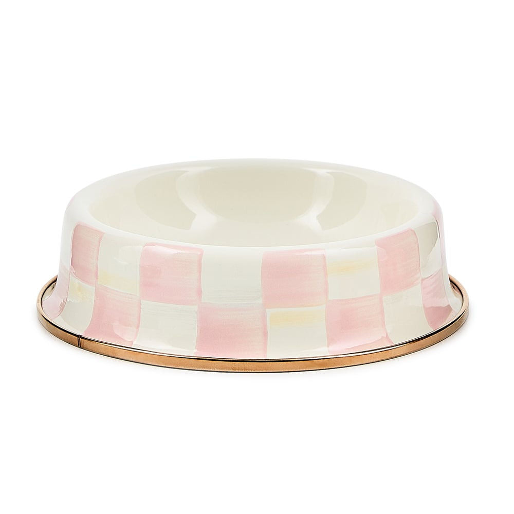 MacKenzie-Childs Miska pro kočky Rosy Check, růžový vzor, smaltovaná ocel, 237 ml, Waterfall Bathrooms