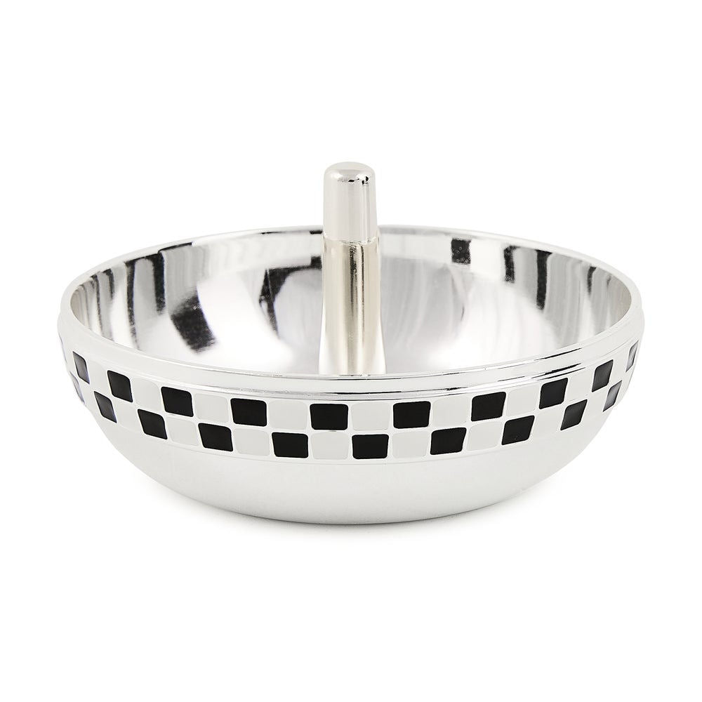 Postříbřená mistička na prsteny s černo-bílými kostkami Celebrate Trinket Dish MacKenzie-Childs Waterfall Bathrooms